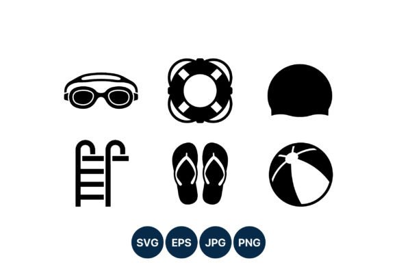 Download Summer Swimming Gear Black Icons Set - Swimming gear Collection