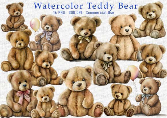 Download Watercolor Teddy Bear Clipart PNG Bundle - Teddy bear Collection