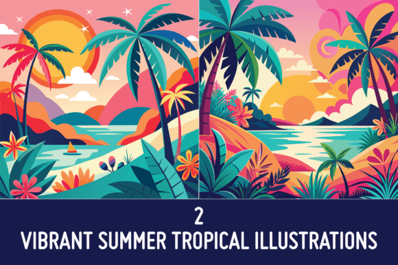 Download 2 Vibrant Summer Tropical Illustrations - Tropical illustrations Collection
