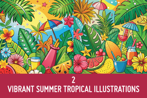 Download 2 Radiant Summer Tropical Illustrations - Tropical illustrations Collection