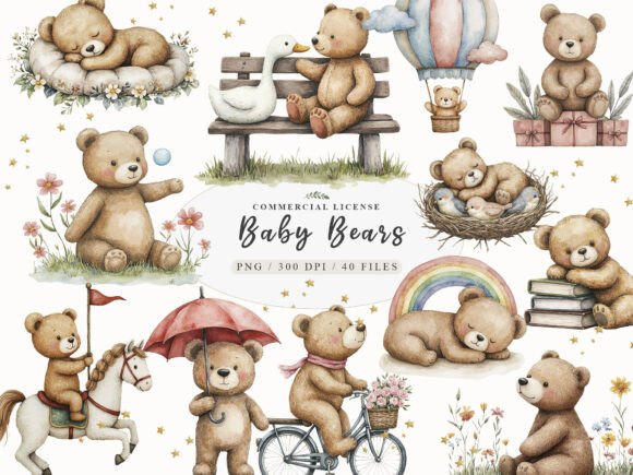 Download Watercolor Beige Teddy Bear Nursery Png - Teddy bear Collection